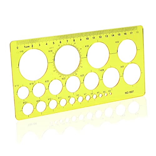 Lokunn Circle Template For Drawing, Yellow Ruler Quilling Tool, Round Hole Ruler Tool, Multi-Function Round Plastic Geometric Stencil Rulers Drawing Set For Studying, Designing, Office #TOP10