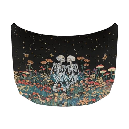 Image of Waterproof Car Cover Polyester Elastic Fabrics Skeleton Floral Car Hood Cover Suitable for Auto Car Truck, Van, SUV, Pickup