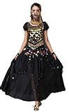 TLMNU Bollywood Costume alloween Belly Dance Crop top Chiffon Dance Costume for Women 01A-Black