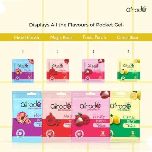 Image of Airodo Automatic Air Freshener Automizer Refill (Oceanic & Cool 235ml) + Pocket Gel Mix - 40g (Assorted 2 Floral and 2 Cirtus fragrances)| For Home & Office | Long Lasting Fragrance