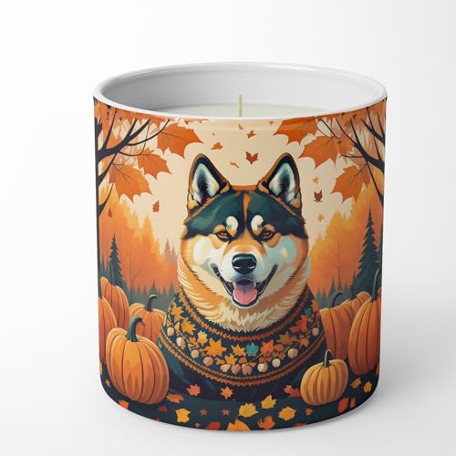Caroline's Treasures DAC1005CDL Akita Fall Decorative Soy Candle Nature Soy Wax Essential Oil Home Decor Ideal for Bedroom Kitchen Bath Office Gift, 10 oz