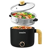 Dezin Hot Pot Electric, 1.5L Portable Ramen Cooker with Nonstick Coating, Mini Hot Pot for Dorm/Office/Travel, Multi-Function Hot Pot for Stir Fry, Steak, Noodles, Soup, Pasta (Black)