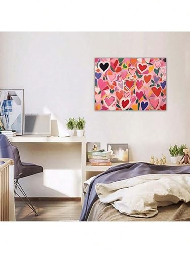 Peinture murale rose pour raviver un mur terne grâce à une toile cœur d'amour colorée