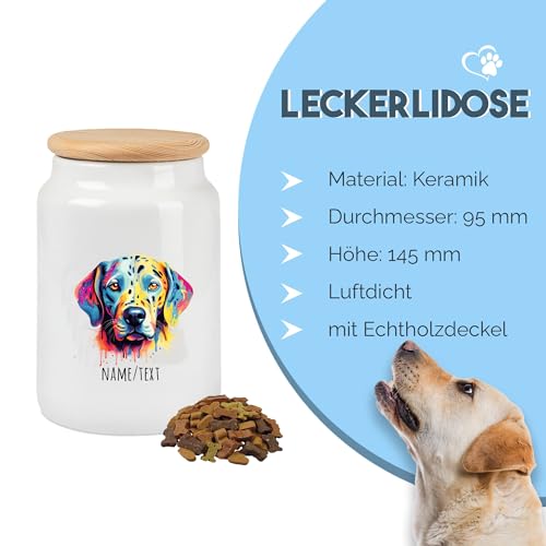 Tierisch-tolle Geschenke Große Multicolor Leckekerlidose | mit Hundemotiv (über 90 Rassen verfügbar) und deinem Wunschnamen | Personalisiert | Hygienische Futter Aufbewahrung | (Dalmatiner)