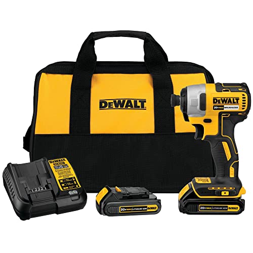 DEWALT 20V MAX Cordless Impact Driver Kit, Brushless, 1/4″ Hex Chuck, 2 Batteries and Charger (DCF787C2)