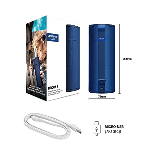 Ultimate Ears Boom 3 Altavoz Portátil Inalámbrico Bluetooth, Graves Profundos, Impermeable, Flotante, Conexión Múltiple, Batería de 15 h, color Azul