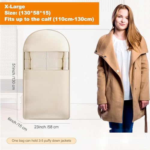 Space Saving Hanging Garment Bag with Self Compression Zipper, Space Saver Closet Organizers,Dust Cover Clothes Bags for Down Coat (Large) 7
