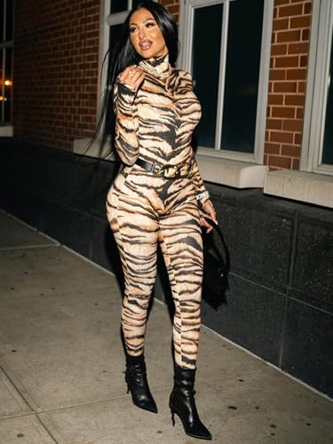 Enterizo de otoño para mujer de manga larga: comodidad de una pieza con audaz estampado de tigre 4