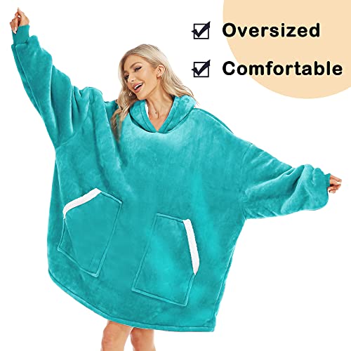 Kipswiza Wearable Blanket Hoodie, Oversized Sweatshirt Blankets for Women Men - Cozy Warm Hooded Blanket for Adult Teen, One Size Fits All(Aqua Green)