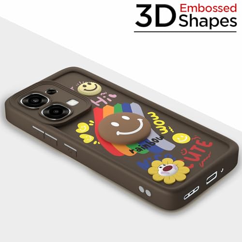 Image of Pikkme Back Cover for Oppo F31 5G / Oppo F33 5G | Soft Silicone| Cute Rainbow Smile & 3D Cartoon Flower Design | Shockproof Raised Camera Protection Bumper Case (Brown)