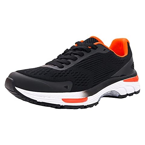 konhill Womens Athletic Running Trainers - Soft Lightweight Sports Shoes Breathable Lace Up Fashion Jogging Sneakers 6UK Black Orange Cover