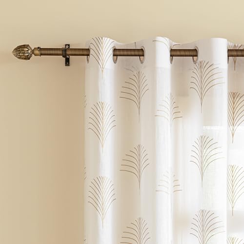 Image of HOMEMONDE Sheer Long Door 10 Feet Curtains 1 Piece - Printed Sheer Light Filtering Curtain Top Style Eyelets - (Gold, 120 Inch)