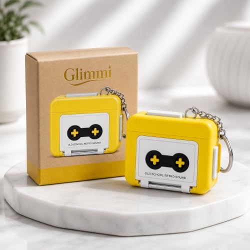 Image of Mini Audio Recorder Keychain Retro Voice Recorder Keychain Mini Cassette Style Voice Message Recorder with Playback, Portable Keychain Audio Recorder, Pack of 1 (Yellow)