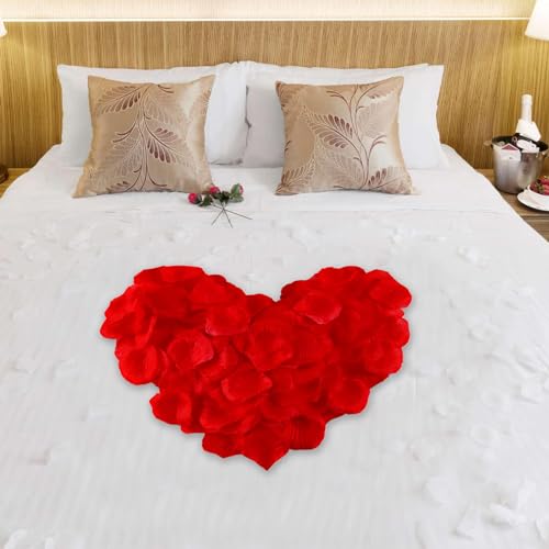 Rose Petals for Bedroom - Fake Roses Petal Faux Flowers, Artificial Roses Petals for Marry me, Valentines, Proposal, Anniversary, Wedding Love Decorations Romantic Party (1200, red)
