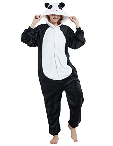Pyjama Combinaison Femme Kigurumi Peluche Panda Chaude et Confortable Hiver Polaire Pilou Une Pièce Douce avec Capuche Déguisement Adulte Thermique Onesie Noel Famille Cosplay Anime Unisexe(M,Panda-1)