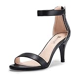 IDIFU Women's IN3 Slim Fashion Ankle Strap Kitten Heel Open Toe Heeled Sandals with Zipper (Black Pu, 8 M US)