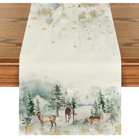 Artoid Mode Watercolor Deer Christmas Table Runner Cover