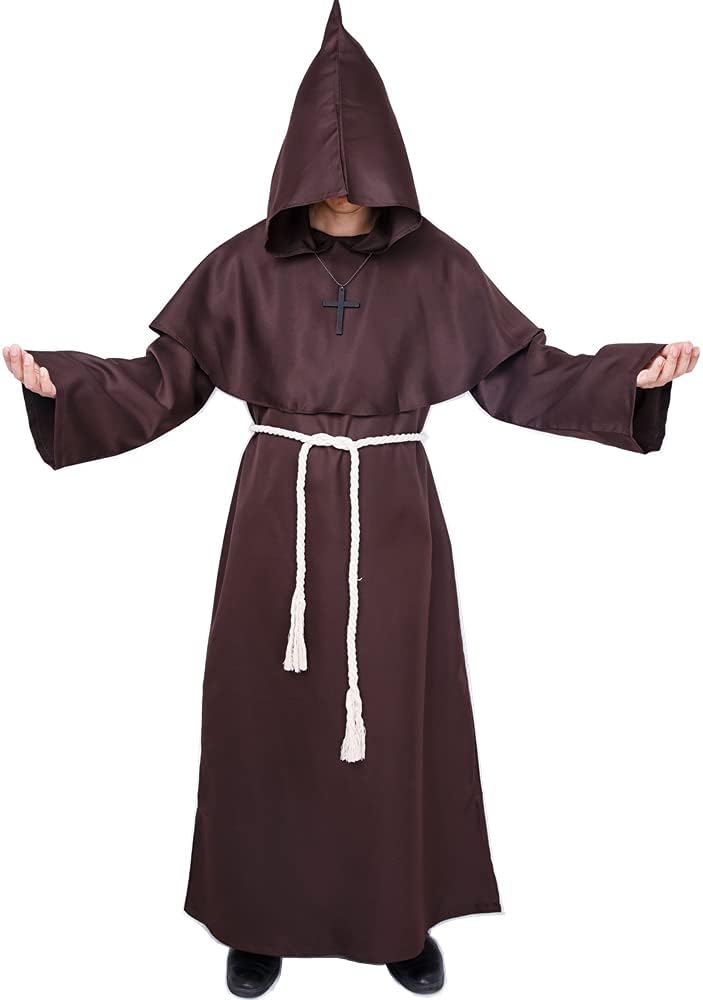 Myir JUN Monk Costume Medieval Friar Hooded Monk Renaissance Priest Robe Costume Halloween Fancy Dress