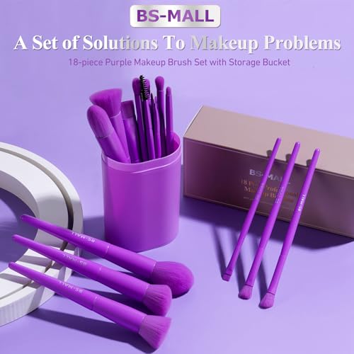Image of BS-MALL Makeup Brush Set 18 Pcs Premium Synthetic Foundation Powder Concealers Eye shadows Blush Makeup Brushes with Case (Purple)