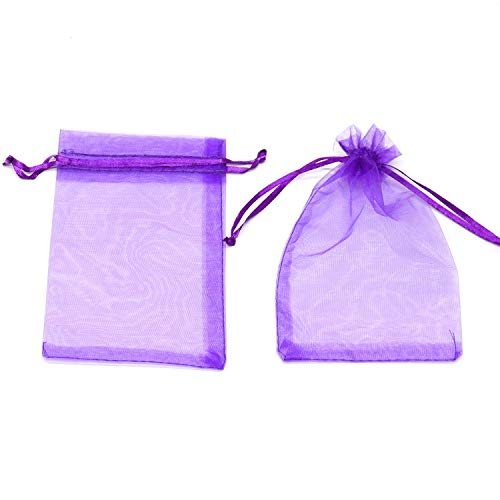 Image of Dealglad 100pcs Drawstring Organza Jewelry Candy Pouch Party Wedding Favor Gift Bags (3.5x4.5 inch, Purple)