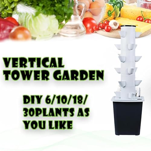 Torre de cultivo hidropónico, sistema de cultivo aeropónico de 5 capas con temporizador y bomba, jardinera vertical de interior para hierbas aromáticas (lechuga, fresa), kit ABS que ahorra espacio.