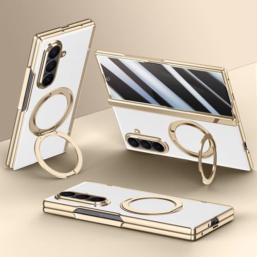 Étui Samsung Galaxy Z Fold 7 en cuir blanc avec anneau support et film de confidentialité