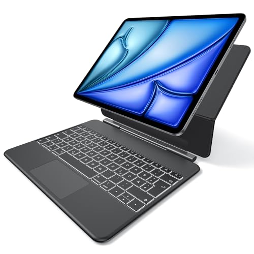 OMOTON QWERTZ Deutsches Tastatur Hülle für iPad Air 13(M4/M3/M2 2026/2025/2024) Magnetische Magic Keyboard Case für iPad Pro 12.9 Zoll Multi-Touch Trackpad Beleuchtung KC014