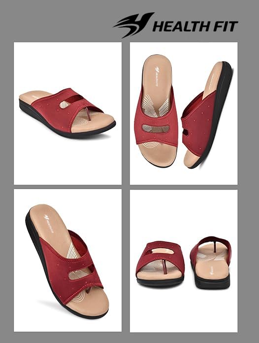 Image of HEALTH FIT EXTRA SOFT Women's Comfortable Memory Foam Doctor Slippers /Flip-Flops|Fashionable Casual & Stylish|Lightweight & Breathable|Outdoor Synthetic Casual Chappals Sandals Ladies & Girls HF25