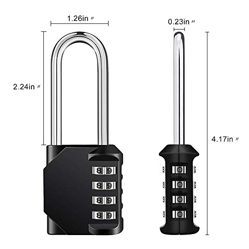 Image of ZHEGE Combination Lock, Red Conventional Shackle Padlock and Black Long Shackle Padlock， 4 Digit Outdoor Combination Padlock for Gym, School, Gates, Doors, Hasps and Storage
