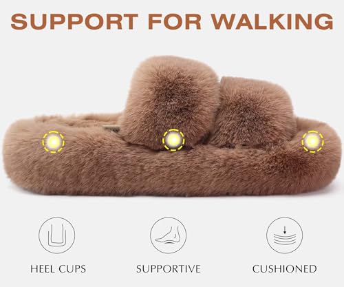 COFACE Women's Fuzzy Slippers Memory Foam Open Toe Slip-On House Shoes Size 5-112