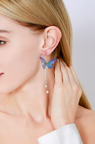 Metzakka Long Tassel Butterfly Dangle Earrings, Elegant Pearl Drop Dangle Sterling Silver Earrings For Teens Girls Women Gift (Pink) #TOP1