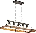 Feohak Farmhouse Chandeliers for Dining Room, 5-Light Rustic Kitchen Island Light Fixture, Wood Linear Industrial Black Rectangular Ceiling