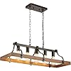 Farmhouse Chandeliers for Dining Room 5 Light Rustic Kitchen Island Light Fixture Wood Linear Industrial Black Rectangular Ceiling
