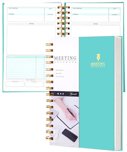 Yoment Meeting Notebook for Work with Action Items Hardcover Spiral 5.5X 8.5 Office Project Planner for Women Men Meeting Notes Notebooks for Work, Cyan