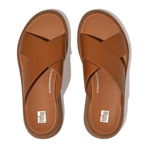 Image of FitFlop Women's F-Mode Leather Flatform Cross Slide Sandal