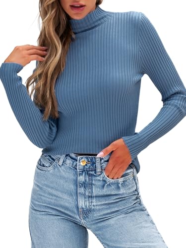 Anbech Womens Long Sleeve Turtleneck Sweater 2025 Cable Knit Lightweight Fitted Pullover Tops S-XL