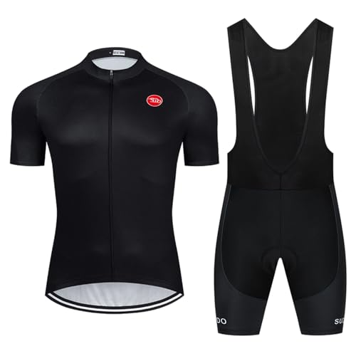 SUDU SUDO Men's Cycling Jersey Set Road Bike Shirts Short Sleeve Breathable Cycling Clothing Bib Shorts with 20D Gel Padded