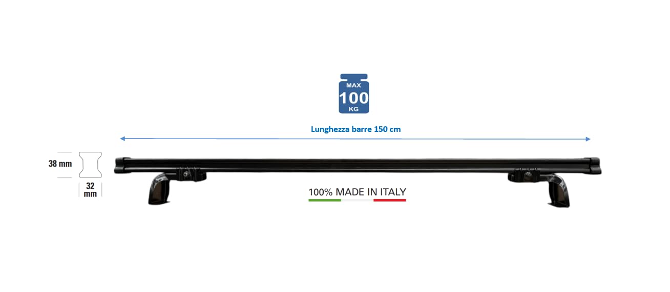GEV 9418 Barre Portatutto Professional Set di 3 Fiat Doblò dal 2023, Peugeot Rifter dal 2019 Toyota Proace Ciry dal 2019 Citroen Berlingo dal 2019, Peugeot Partner dal 2019 Operl Combo dal 2019