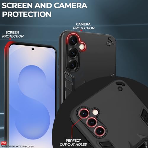 Image of AESTMO Samsung Galaxy S25 Plus 5G Back Case Cover | Tough Armor Bumper | Ring Holder & Kickstand in-Built | 360 Degree Protection Cover for Samsung Galaxy S25 Plus 5G (Black)