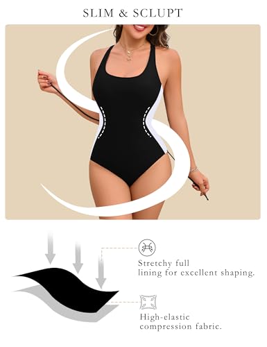 BMJL Women's One Piece Swimsuits Tummy Control Slimming Bathing Suits Crisscross Lace up Back Color Block Scoop Neck Swimwear4