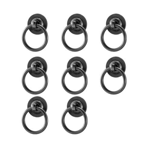 RZDEAL 8 Pack Solid Brass Cabinet Pulls Ring, Retro Black Kitchen Handles Drawer Pulls Vintage Brass Handles for Cabinets