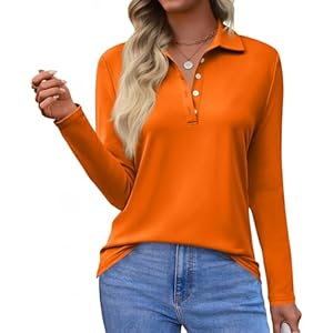 Polo pour Femme Shirt Manches Longues Col en V Button Imprimés Élégant Casual de Golf T-Shirts Chemisiers Décontractés Sport Tennis Haut Rouge 2XL