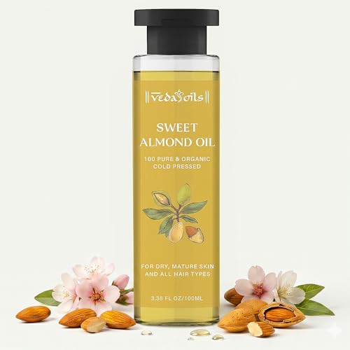 Image of VedaOils Sweet Almond Oil for Hair Growth 100ml | 100% Pure & Natural Cold Pressed Oil for Hair, Skin Care, Face & Body Moisturizer | Essential Oil