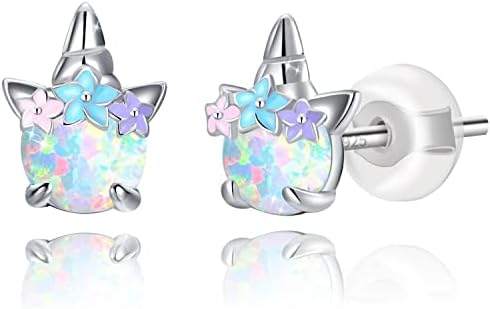 Hypoallergenic Unicorn Stud Earrings for Girls Women 925 Sterling Silver Unicorn Opal Earring Studs for Sensitive Ears Unicorns Gifts for Girls Jewelry.