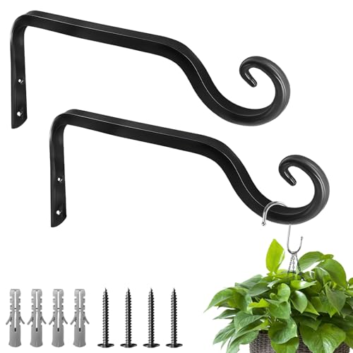 AMFUN 2 Stück 25 cm Blumenampelhalter, Hängepflanzenhalter aus Eisen, Wandhaken für Blumenampel, Balkon Wandhaken Hängend zum Aufhängen für Hängend Pflanzenkörbe