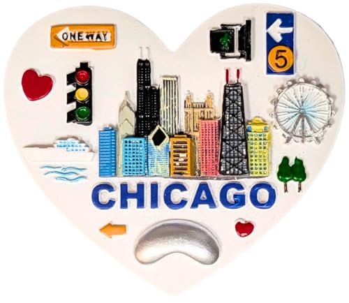 Imán decorativo corazón Chicago skyline y Bean