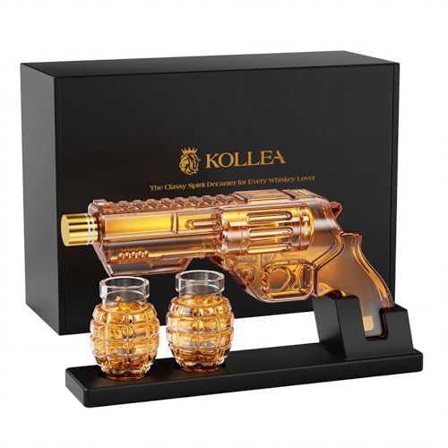 Kollea Whiskey Decanter Set with Grenade-Shaped Shot Glasses, Anniversary Birthday Gifts for Men Who Have Everything, Whiskey Gifts for Father, Husband, Boyfriend & Military Enthusiasts, Christmas