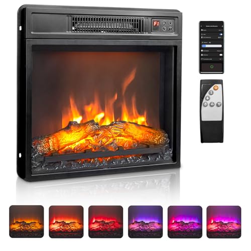 ROVSUN 18' Electric Fireplace Inserts with APP & Remote Control, 1400W Recessed Stove Heater with 8H...