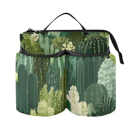 Image of Luggage Cup Holder for Suitcases Free Hands Suitcase Cup Holder Travel Luggage Drink Holder Portable Luggage Cup Caddy Bag Carrier with Handle Green Cacti Plants