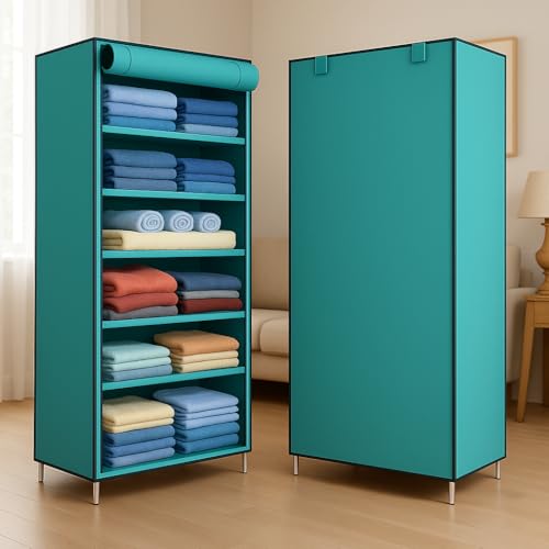 Image of Collapsible Wardrobe 6 Shelves Storage Clothes Storage Rack Quick Wardrobe /Cabinet /Multipurpose Storage Rack, Foldable, Collapsible Fabric Organizer for Home Office (FIROZI, 6 Layer)